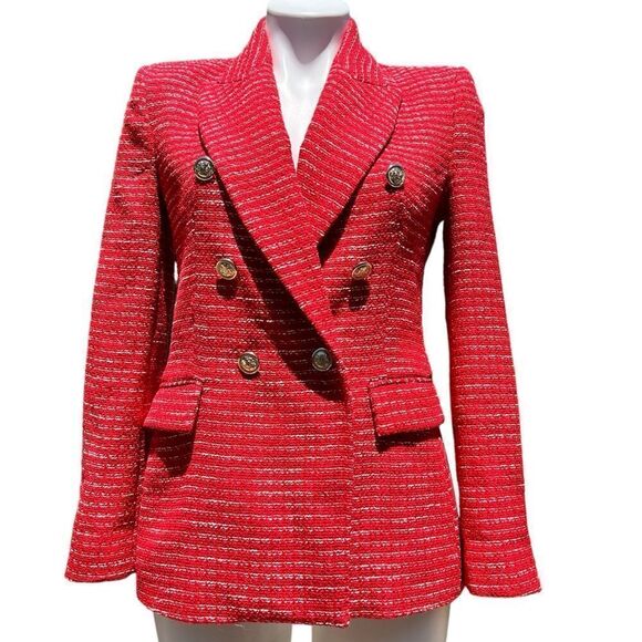 ZARA RED Texture Double Breast Blazer Size Small - Picture 1 of 14